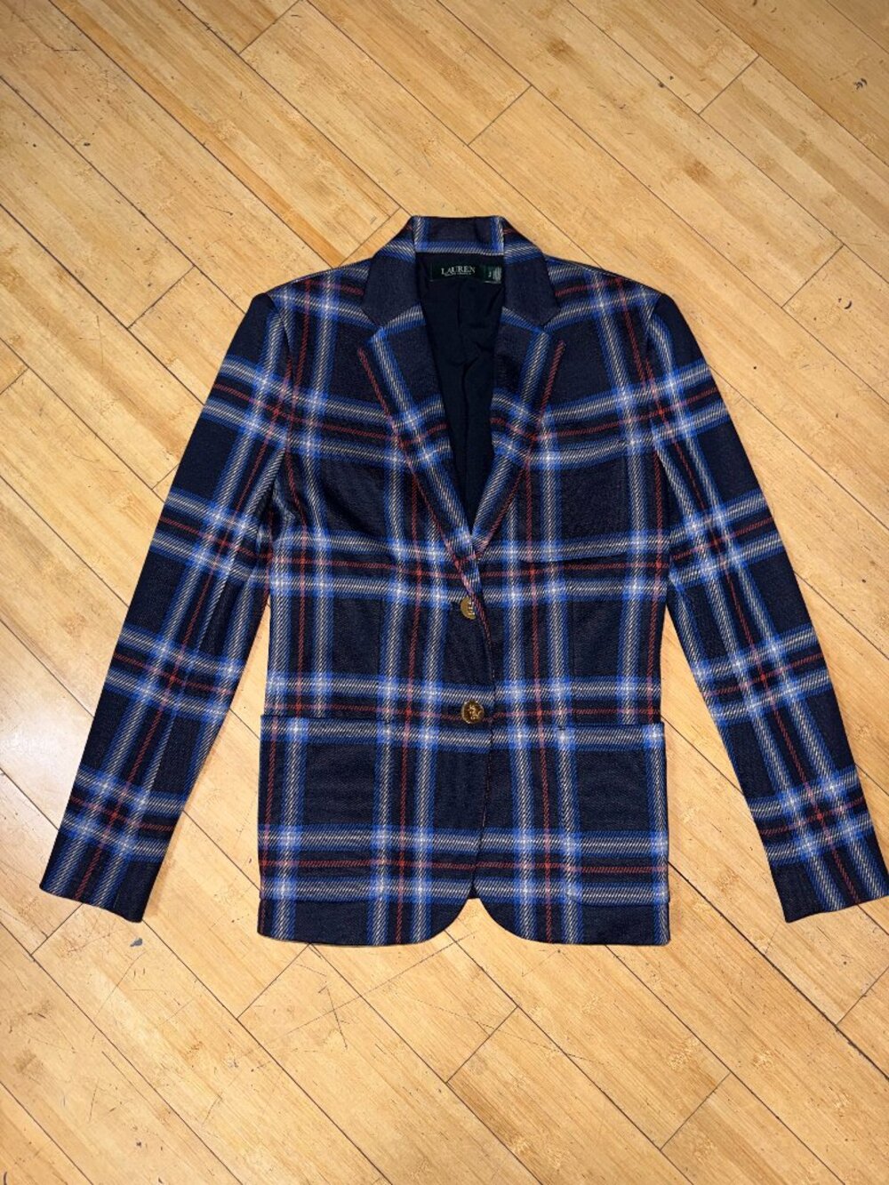 LAUREN RALPH LAUREN NAVY PLAID WOMENS BLAZER - SMALL SMALL